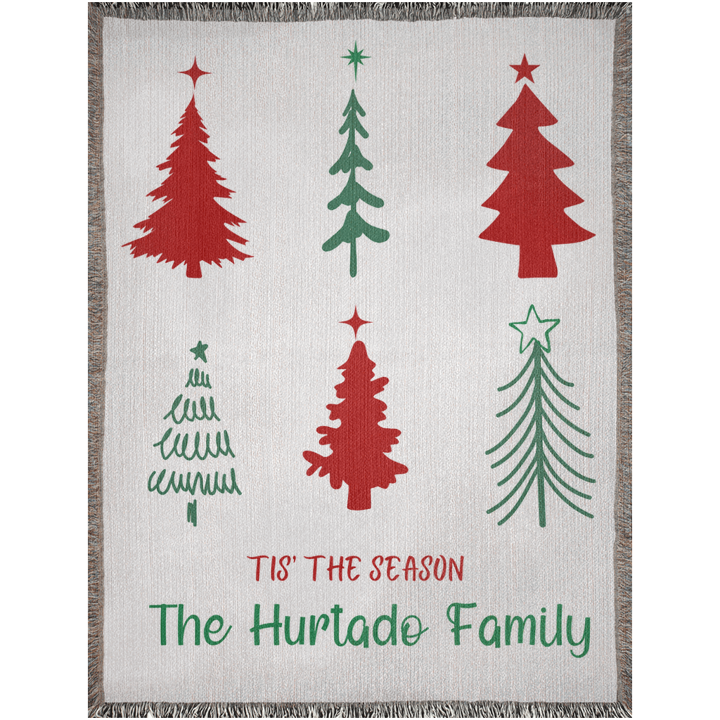 Red & Green Christmas Trees Personalized Woven Blanket