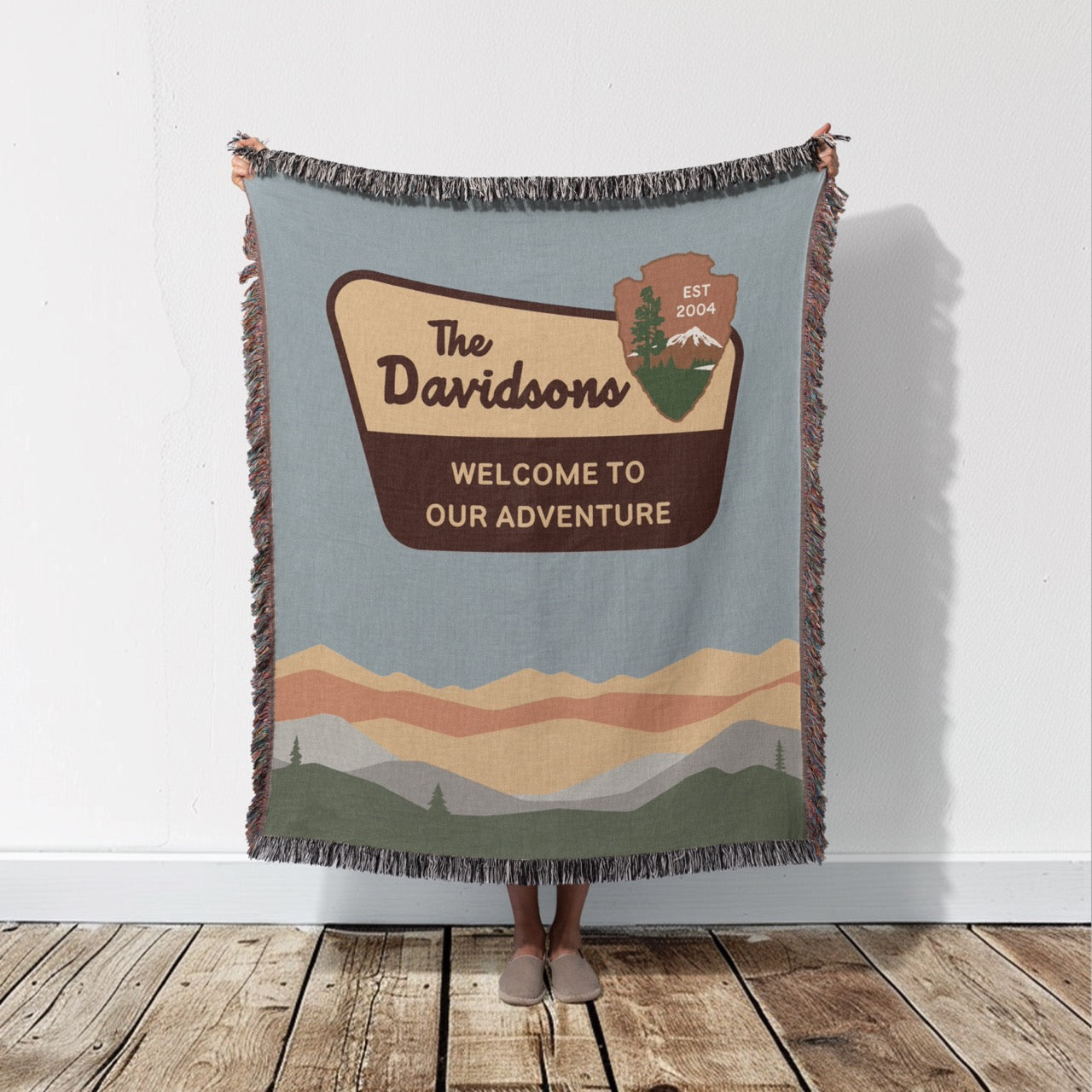 Personalized National Park Woven Family Adventure Blanket- Green Mountains