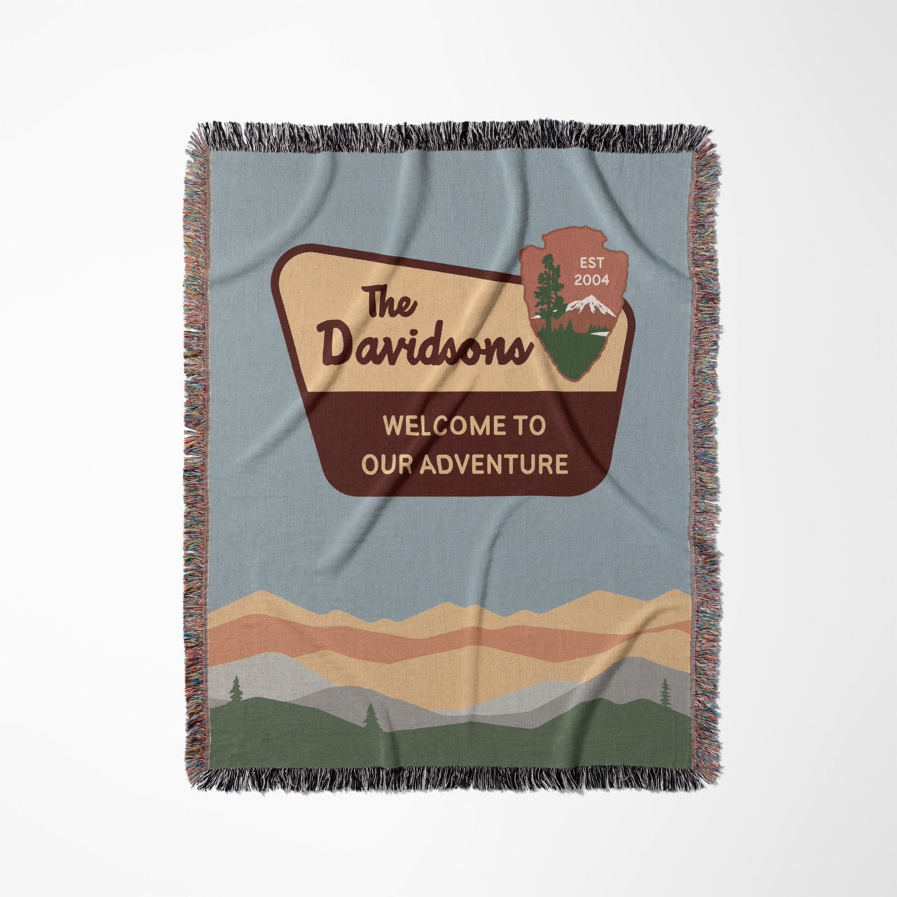 Personalized National Park Woven Family Adventure Blanket- Green Mountains