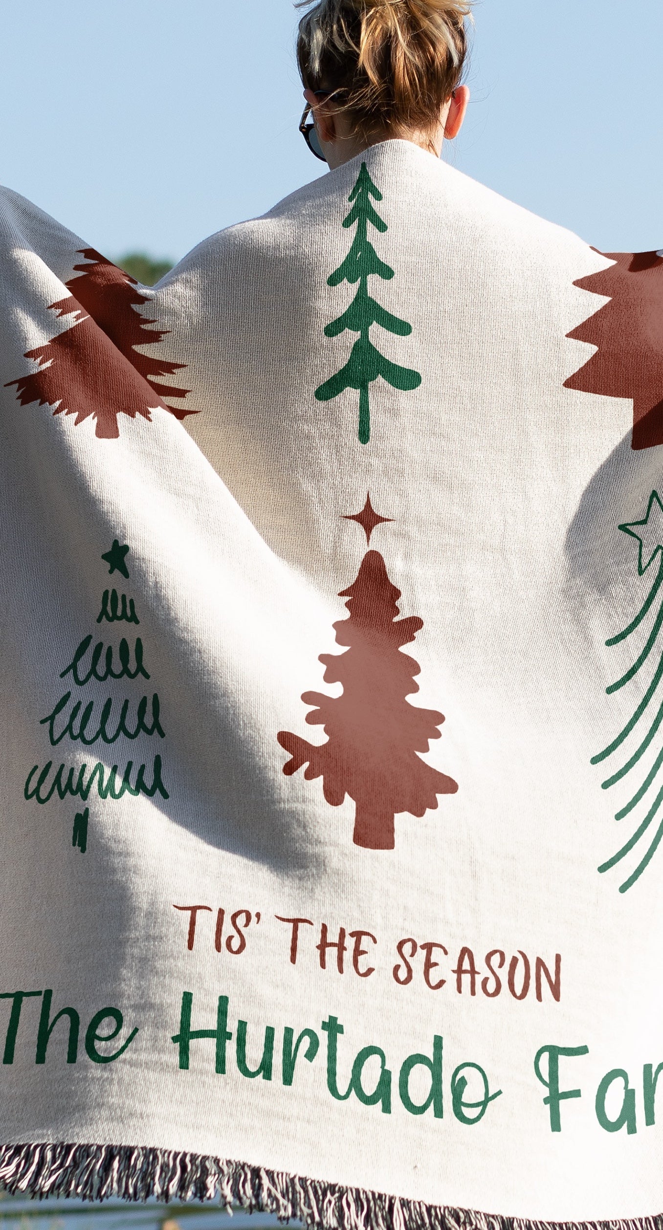 Red & Green Christmas Trees Personalized Woven Blanket