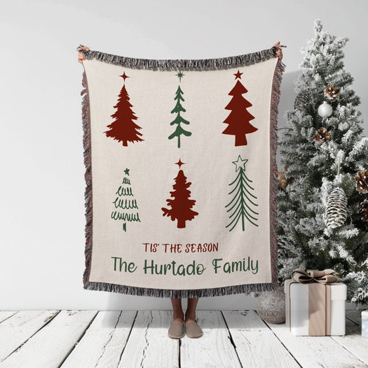 Red & Green Christmas Trees Personalized Woven Blanket