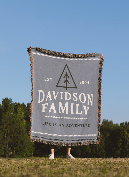 Personalized Family Pine Tree Woven Blanket