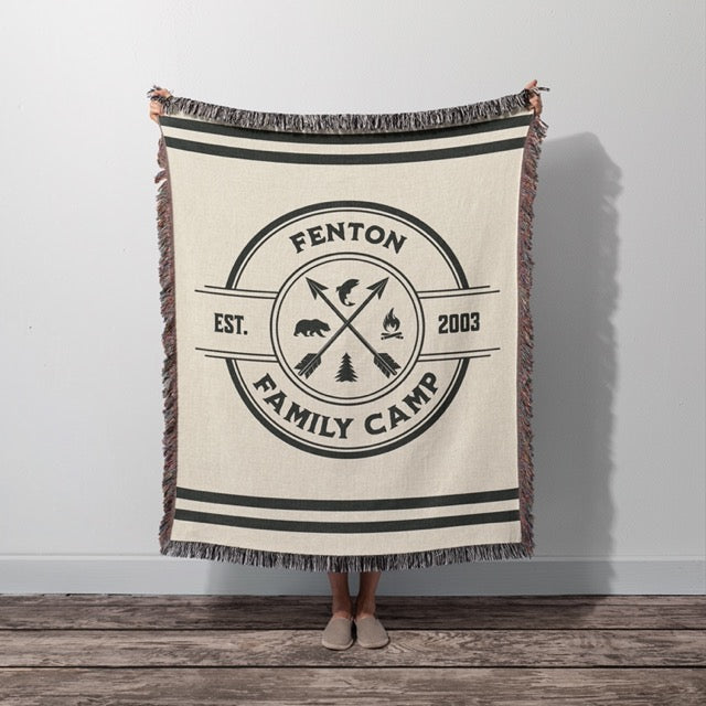 Personalized Family Camp Blanket- B&W