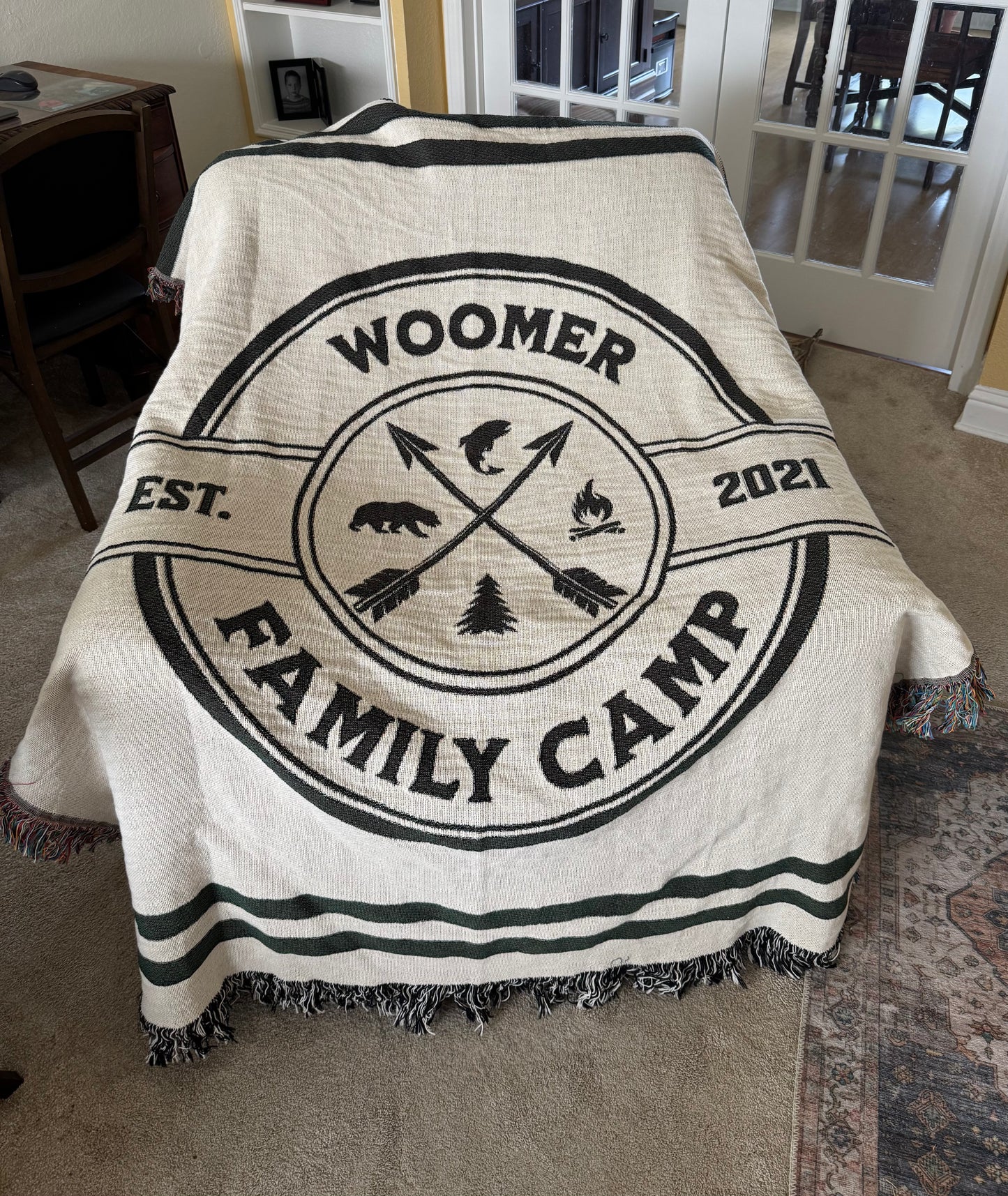 Personalized Family Camp Blanket- B&W