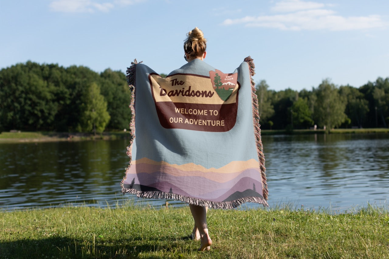 Personalized National Park Woven Family Adventure Blanket-Purple Mountains