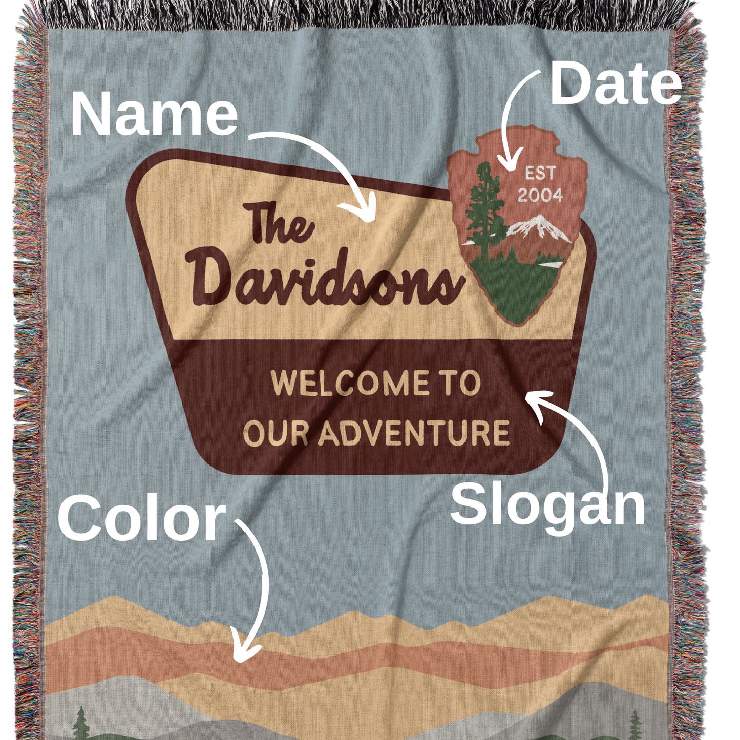 Personalized National Park Woven Family Adventure Blanket- Green Mountains