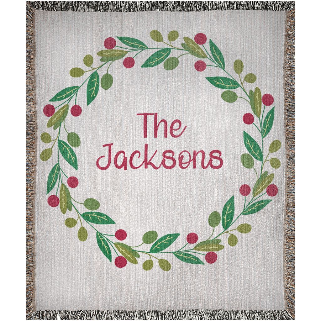 Personalized Christmas Wreath Woven Blanket